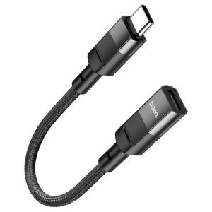 Кабель Hoco U107, Type-C (m) - Lightning (f), 2 А, 0,1 м, плетеный провод,функция OTG,чёрный 9881489