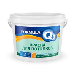 Краска для потолка водно-дисперсионная Formula Q8, акриловая, матовая, белая, 25 кг