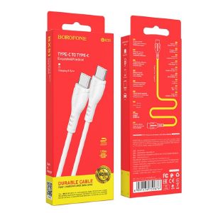 Кабель Borofone BX51, Type-C - Type-C, PD 60 Вт, 3 А, 1 м, PVC оплётка, белый 9088730