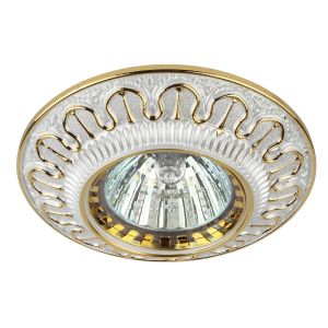 Светильник встраиваемый ЭРА под лампу MR16, круглый с гравировкой, белый/золото