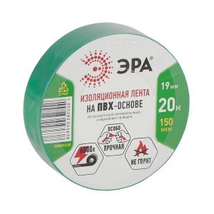 Изолента 19 мм х20 м ПВХ ЭРА 6000В Зеленая