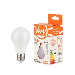 Лампа светодиодная груша A60, 10Вт, 4000К, E27 VERY