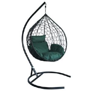 Кресло подвесное Сфера Лайт, корзина черная, подушка тем-зеленая