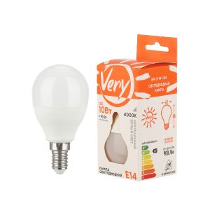 Лампа светодиодная шар GL45, 10Вт, 000К, E14 VERY