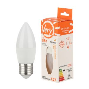 Лампа светодиодная свеча CN, 8Вт, 3000К, E27 VERY