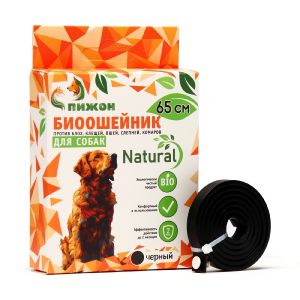 Биоошейник Пижон Natural для мелких собак,кошек от блох и клещей, черный, 65 см