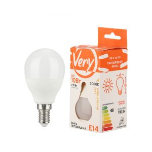 Лампа светодиодная шар GL45, 10Вт, 3000К, E14 VERY