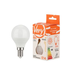 Лампа светодиодная шар GL45, 8Вт, 3000К, E14 VERY