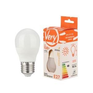 Лампа светодиодная шар GL45, 10Вт, 3000К, E27 VERY