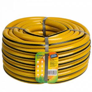 Шланг поливочный 1/2 25 м арм. 3-х слойный желтый с черными полосками