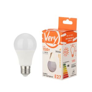 Лампа светодиодная груша A60, 15Вт, 3000К, E27 VERY