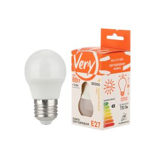 Лампа светодиодная шар GL45, 8Вт, 3000К, E27 VERY