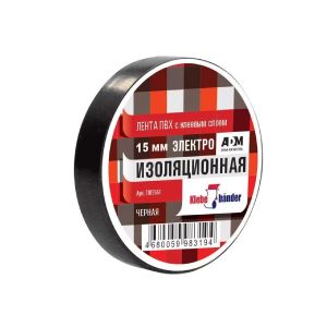 Изолента ПВХ, 15 мм, 130 мкм, черная, 10 м, Klebebander, TIK556Т