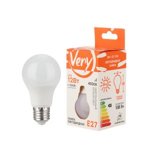 Лампа светодиодная груша A60, 12Вт, 4000К, E27 VERY