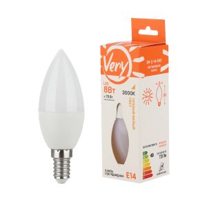 Лампа светодиодная свеча CN, 8Вт, 3000К, E14 VERY