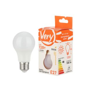 Лампа светодиодная груша A60, 12Вт, 3000К, E27 VERY