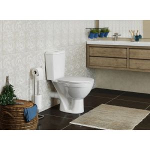 Унитаз-компакт Соло белый (гориз, нижн, сид. полип. быстросъёмн, 2-кн. арм. ) (Rosa)