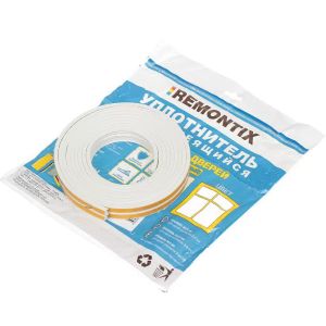 Уплотнитель E, самоклеящаяся основа, 9х4 мм, 6 м, белый, Remontix, REMEW00006