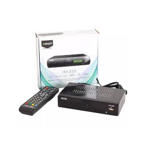 Тюнер эфирный цифровой HD-225 метал. Эфир, дисплей DOLBY DIGITAL (DVB-T2/C)