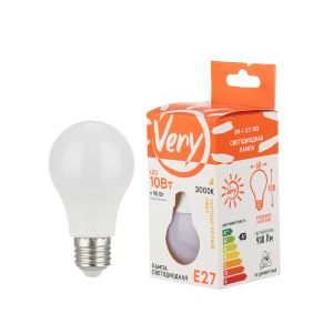 Лампа светодиодная груша A60, 10Вт, 3000К, E27 VERY