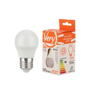 Лампа светодиодная шар GL45, 8Вт, 4000К, E27 VERY