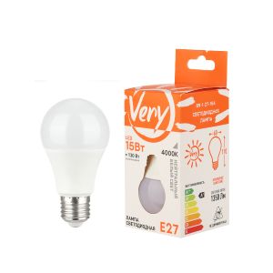 Лампа светодиодная груша A60, 15Вт, 4000К, E27 VERY