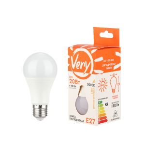 Лампа светодиодная груша A60, 20Вт, 3000К, E27 VERY