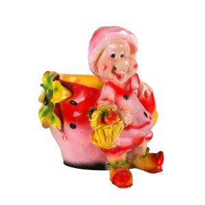 Фигура садовая гипс Кашпо Гном-клубничка с корзиной 210х190 мм