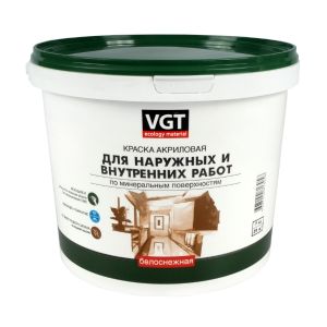 Краска моющаяся для наружных и внутренних работ VGT ВД-АК-1180, белоснежная, 1,5 кг