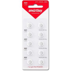 Батарейка Smartbuy, LR626 (377, G4), Alkaline, щелочная, 1.5 В, блистер, 10 шт, SBBB-AG4-10B