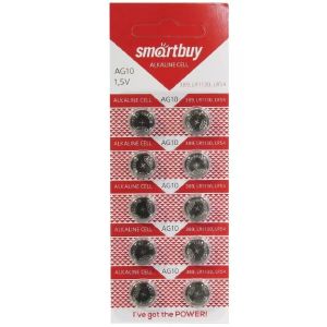Батарейка Smartbuy, LR1130 (389A, AG10), Alkaline, щелочная, 1.5 В, блистер, 10 шт, SBBB-AG10-10B