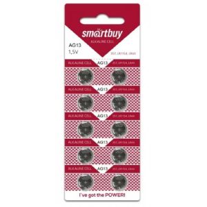 Батарейка Smartbuy, LR44 (357A, G13), Alkaline, щелочная, 1.5 В, блистер, 10 шт, SBBB-AG13-10B