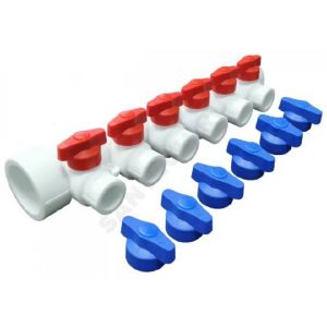 Коллектор универсальный с отсечными кранами 32х20 на 5 выхода Valfex БЕЛЫЙ