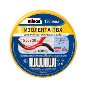 Изолента Unibob 15 мм 20 м Желтая 59649