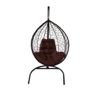Кресло подвесное Капля Люкс с ротангом, каркас коричневый