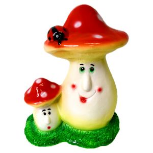Фигура садовая гипс Два мухомора с коровкой 200х170 мм
