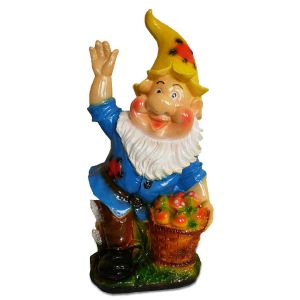 Фигура садовая гипс Гном с яблоками маленький 310х150 мм