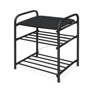 Банкетка для обуви Nika Б1-1, 2 полки, 50x33x45 см, сиденье черное, каркас черный Б1-1/Ч