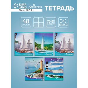 Тетрадь 48л кл Корабли, обл мел бум, блок №2 бел. 75%, 5вид. МИКС