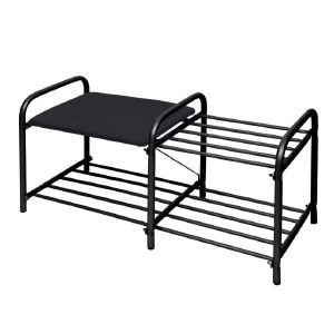 Полка для обуви металл, 2 секции, 79х33х36 см, с сиденьем, черная, Nika, ЭТЛ1-1/Ч