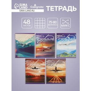 Тетрадь 48л кл Самолеты, обл мел карт хром, блок №2 бел. 75%, 5вид. МИКС