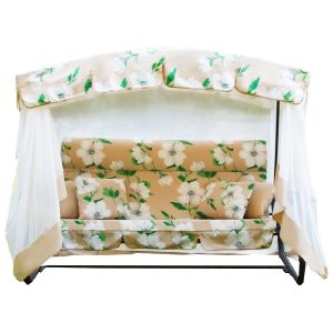 Качели садовые Турин Премиум Flower арт.с1203 (каркас - черный, матрас - бежевый, белый)