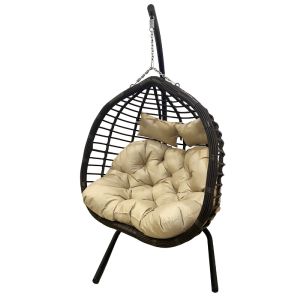 Кресло подвесное двойное Ортис, корзина коричневая, подушка серая, арт.CN900-MTKOP