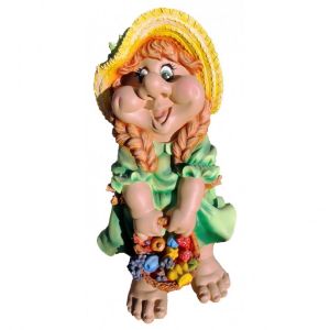 Фигура садовая Гном Девочка с фруктами