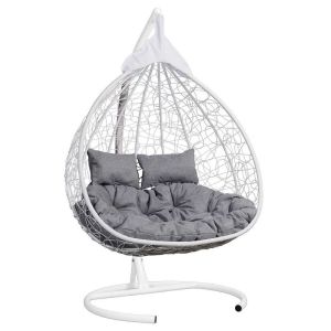 Кресло подвесное двойное Феникс, корзина белая, подушка серая CN25023