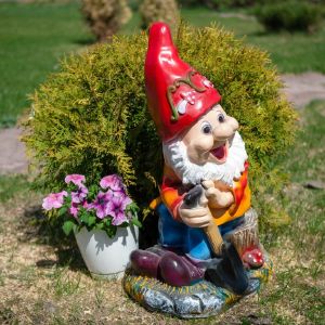 Фигура садовая Гном на пне 38х52х75 см