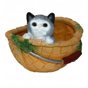 Фигура садовая Кашпо котенок в круглой корзине 22х22х19 см