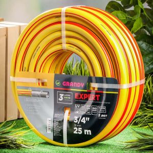Шланг поливочный, 3/4 , 19 мм, 15 атм, армированный, 25 м, 3 слоя, Grandy