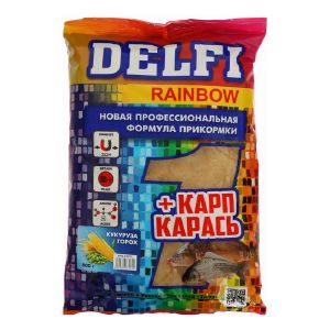 Прикормка DELFI Rainbow, карп-карась, кукуруза, горох, желтая, 800 г 9816637