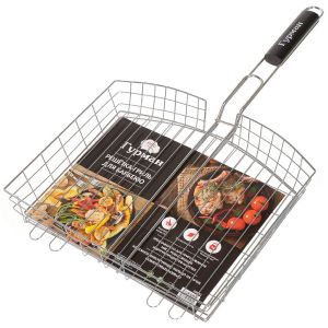 Решетка барбекю 350х300х60 мм Гурман, хром, 3 уровня, рукоятка дерево, 22033